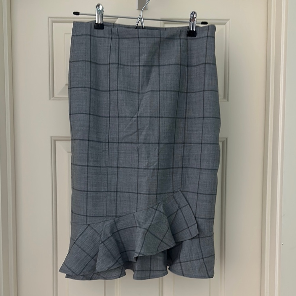 Banana Republic Blue Gray Midi Pencil Skirt with Ruffled Hem